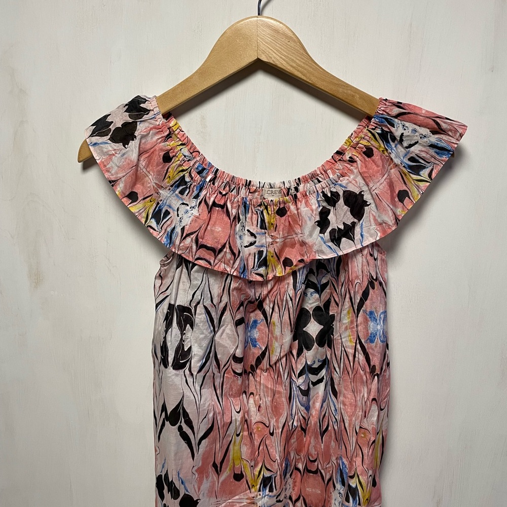 J. Crew Sleeveless Ruffle Elastic Neck, Cotton/Silk New With Tags Multi Color